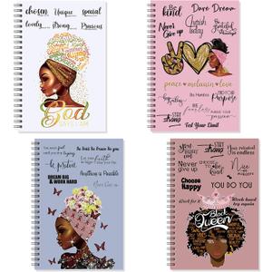 Kosiz Black Women Notebooks Bulk Inspirational African American Spiral Journal Line Notepads Gifts for Women Day Black Staff Teachers Students(4 Pieces)