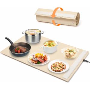Electric Warming Tray with Adjustable Temperature, Roll Up Portable Silicone Food Warmer Heater Mat, 3 Temperature Settings -Versatile Food Warmer for Gatherings, Parties Buffets,Everyday Use (Long)