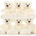MorisMos 6Pcs White Teddy Bears Bulk Baby Shower, 14 Inch Cute Teddy Bear Stuffed Animals Plush, Small Stuffed Bears on Centerpiece Baby Shower Decoration, Gift for Party Birthday