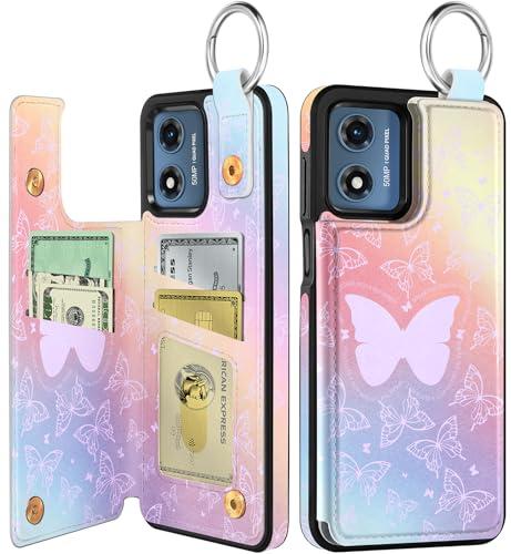 Shorogyt for Moto G Play 2024 Wallet Case with Card Holder - Designer Colorful Butterfly Pattern Kickstand Magnetic Clasp Back Flip Folio Leather Phone Cases for Moto G Play 2024 for Women Men Girls