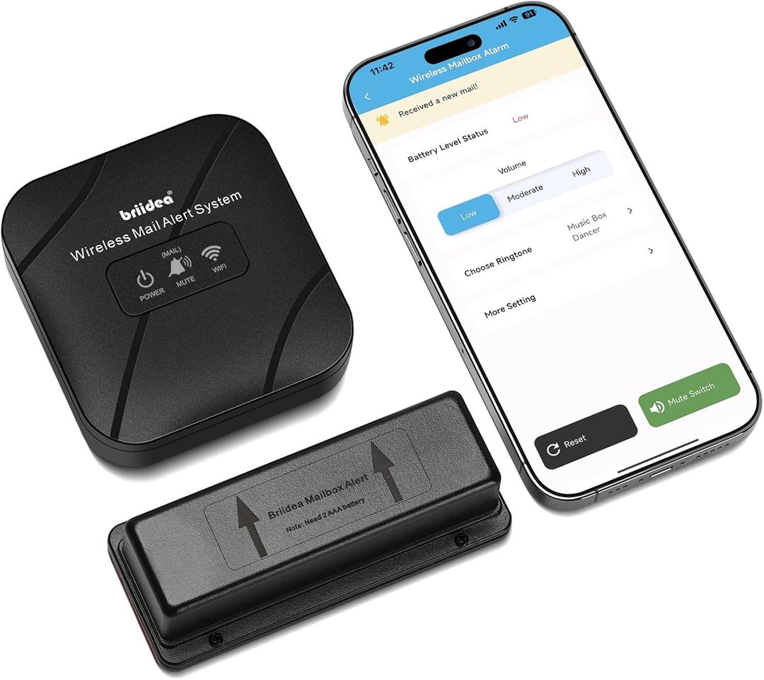 WiFi Mailbox Alert, Briidea 300ft Wireless Mailbox Alert for Delivered Mail with IP67 Waterproof - Real-Time Mail Delivery Notifications, Save Time with Remote Mailbox Monitoring, Black