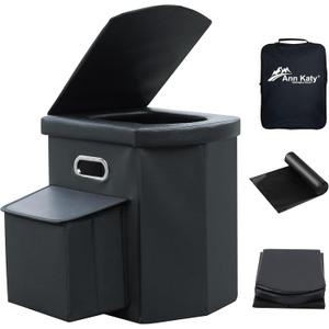 Ann Katy Upgrade XL Portable Toilet for Adults, Extra Large Portable Travel Floding Toilet, Camping Tall Toilets with Lid for Adults and Kids Compact Potty for Car,Hiking,Beach and Camping (Black pocket)
