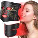 LED Light Therapy mask (E106A) Red Light Therapy for Face and Neck, 7-in-1 Colors Led Face Mask Light Therapy with 324 LED Beads, 5 Brightness Levels & 20 Mins Timer Function for Home & Travel