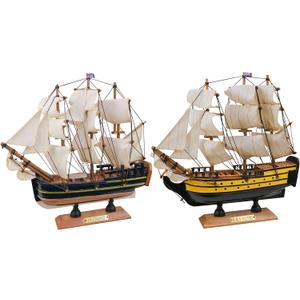 SAILINGSTORY Wooden Model Ships Sailing Ship Model Sailboat Decor Endeavour, Victory 9.5" Set of 2 Pack (BE)