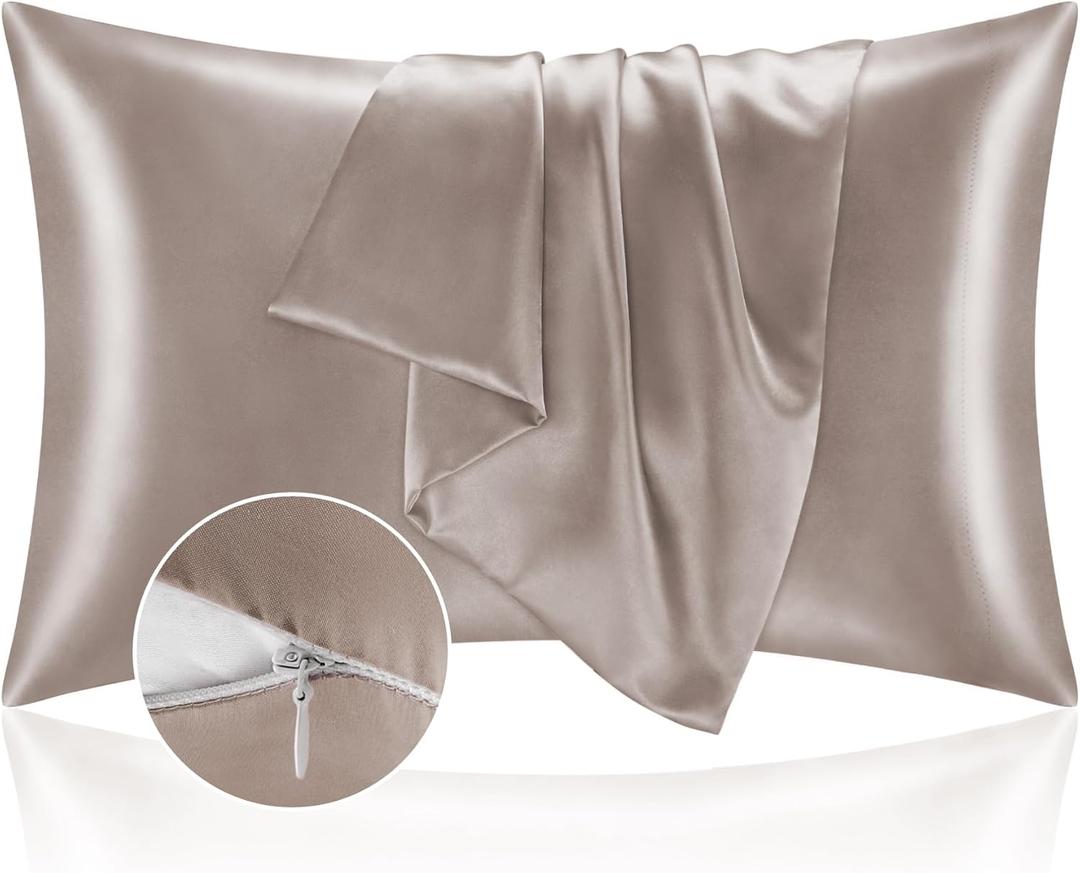 BEDELITE Satin Pillowcase with Zipper 2 Pack, Rose Taupe Pillow Cases Standard Size, Super Soft and Cooling Similar to Silk Pillow Cases, Gift for Women Men(20x26 Inches)