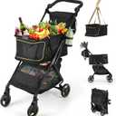 Dyna-Living Shopping Cart for Groceries Adjustable Handle Folding Shopping Carts on Wheels, 70 LBS Grocery Cart Personal Shopping Cart Foldable, Lightweight Aluminum Frame & 600D Oxford Fabric