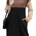 WIHOLL Black Dresses for Women Long Sleeve Casual Flowy Fall Dresses with Pockets Elegant Cute Tshirt Short Mini Dress Teacher Outfits Color Block S