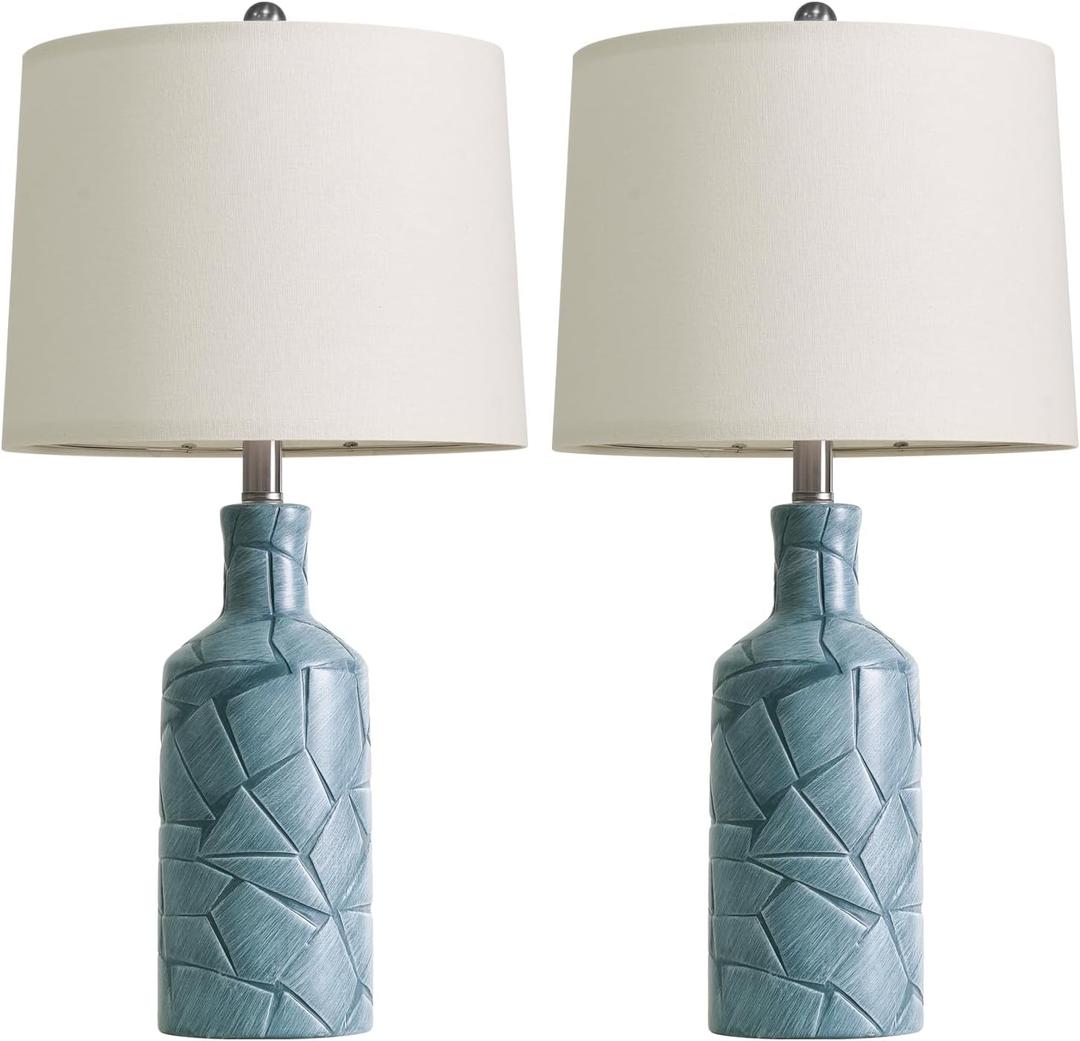 PoKat 26'' Farmhouse Ceramic Table Lamps Set of 2, Blue Bedside Lamps for Living Room, Nightstand Lamps for Bedroom Night Stands, Bedroom Lamps for Side Table End Table Hallway, Blue