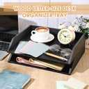 Beeveer 2 Pcs Wooden Letter Tray Wood Letter-Size Desk Organizer Heavy Duty 2 Tier Stackable Support Paper Tray Desktop Drawer File Folder Magazine Office Accessories Back to School(Black)