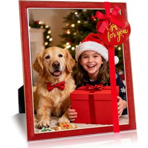 Enamel Picture Frames 8x10, 8 by 10 Red Glittering Photo Frame with Real Glass & Velvet Back, Sparkling Metal frame for Tabletop or Wall, Amazing Weddings Graduation Gift & Wall Art Decor