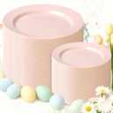FLOWERCAT 200PCS Pink Plastic Plates Disposable Plates for Party - Heavy Duty Plastic Plates - 100 10" Pink Dinner Plates and 100 7" Pink Salad Plates for Weddings, Easter Parties, Mother's Day