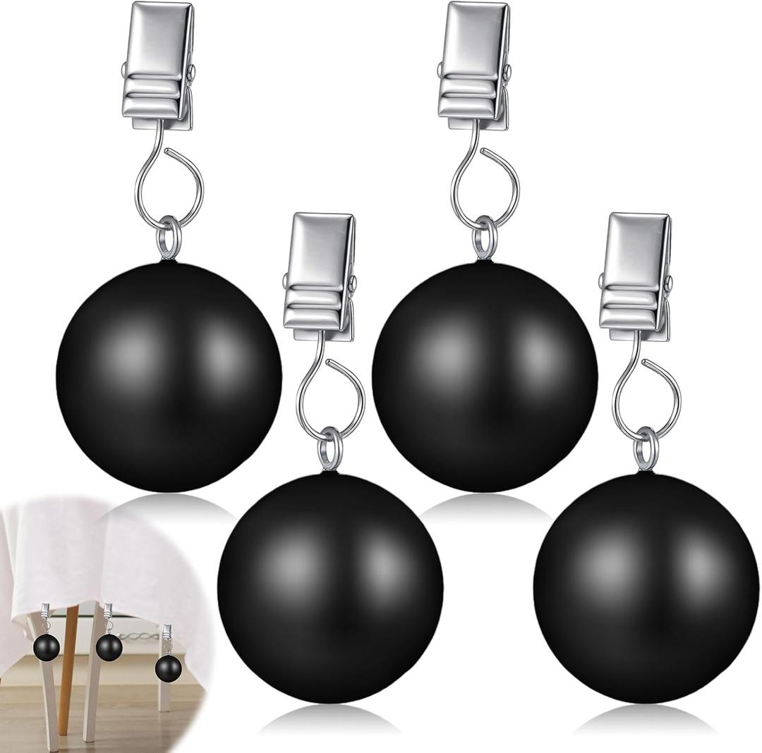 12 Pack Heavy Duty Curtain Weights Heavy Tablecloth Weights Ball with Metal Clip for Outdoor Tables Shower Curtain Flag (Black)
