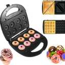 Donut Maker, 3 in 1 Electric Sandwich Waffle Machine, Panini Dessert Toaster with 3 Removable Non Stick Baking Plates750W interchangeable Iron Set, For Breakfast and Afternoon Tea Use