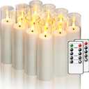 12 Packs White Flameless Candles, Small Battery Operated Candles, Slim LED Flickering Candles with Remote for Home Bookshelf Bedroom Halloween D:1.57xH:6 inch