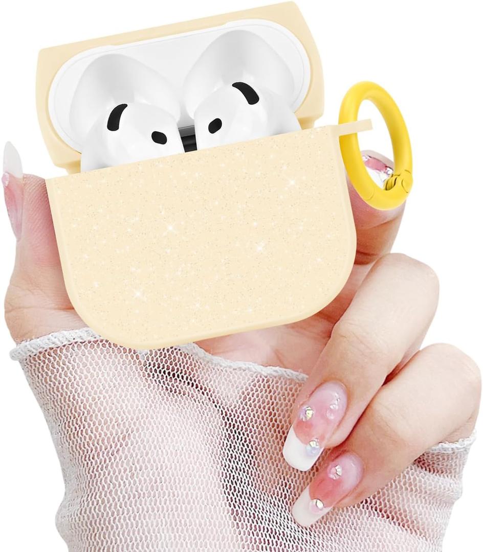 Newseego for Airpods 4 Case, Luxury Glitter Sparkly Bling Case with Keychain for Women Girls Anti-Lost Anti-Scratch Soft TPU Shockproof Full Protective Case Cover for Airpods 4th Generation-Yellow