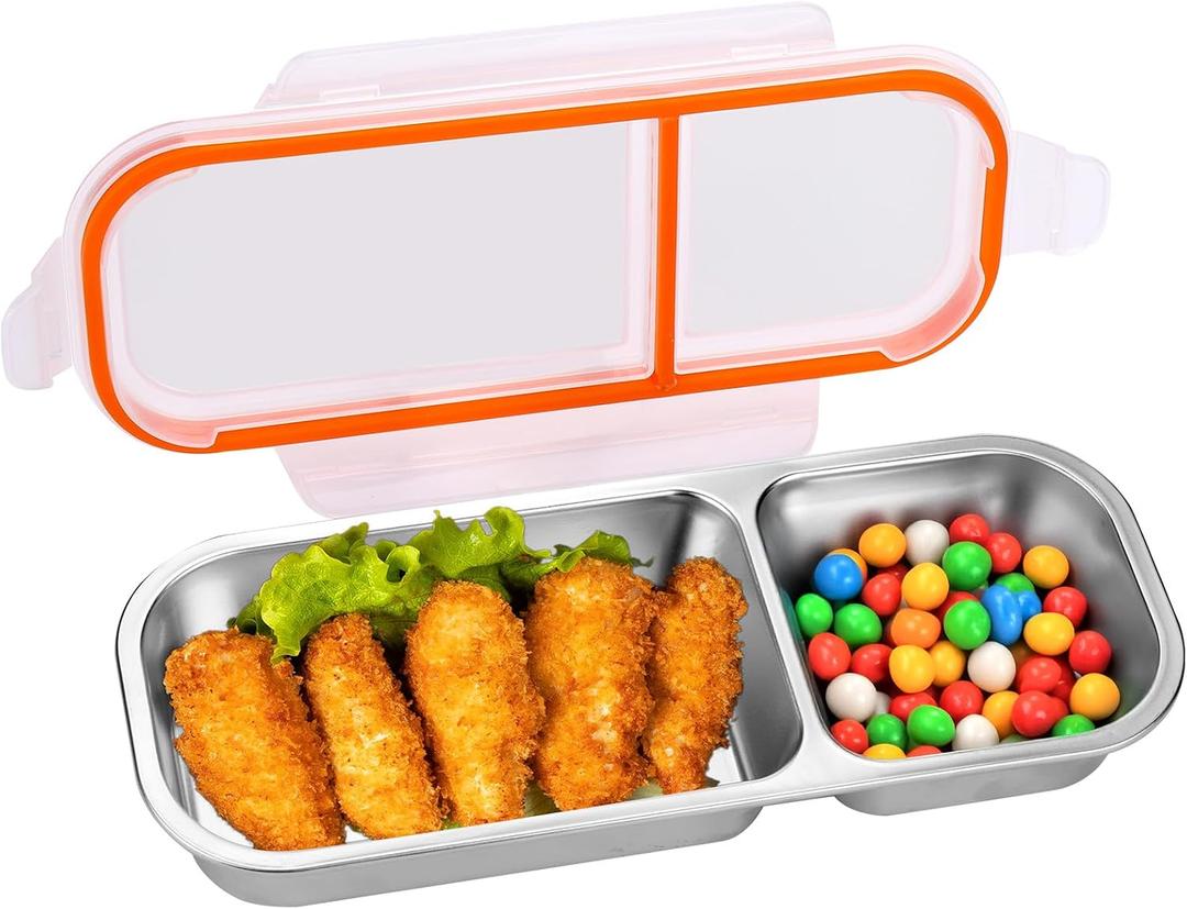 Mity rain Stainless Steel Snack Containers Reusable with Lids - 2 Compartment Leakproof Snack Box for Kids, Reusable Dishwasher- Portable Food Storage Box for Adults, School Travel Camping Home