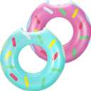 HeySplash Inflatable Pool Float, Funny Beach Floaties Swim Party Toys Summer Swimming Float Ring, Inflatable Cute Pattern Pool Tubes (A-Donut Pink)