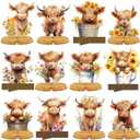 12 Pcs Highland Cow Party Decorations Highland Cow Honeycomb Centerpieces for Baby Shower Brown Highland Cow Party Supplies for Birthday Party Photo Props Gender Reveal Supplies
