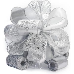 CT CRAFT LLC Sliver Snowflake Christmas Tree Topper Bow 11" with 4 Ribbon Streamers x 3 Yards Long Each for Holidy Elegant Fancy Home Dcor Indoor