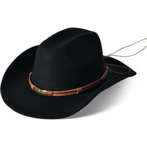 Wide Brim Cowgirl Hat Men Large Wide Brim Cowboy Hats for Women with Buckle Belt Classic Cowboy Outfits (Black)