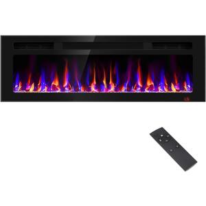 50 Inch Electric Fireplace Recessed and Wall Mounted, Fireplace Heater and Linear Fireplace, Ultra-Thin Electric Fireplace, Low Noise, with Timer, Remote Control, Adjustable 12 Flame Color, 750/1500W