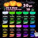 Fantastory Glow in the Dark Acrylic Paint,10 Bright Colors(30ml/1oz); Waterproof, Indoor Outdoor Black Light Paints for Halloween Rocks,Wood,DIY Crafts,Pumpkin, Adults