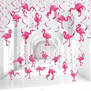 Faccito 52 Pcs Flamingo Party Hanging Swirl Decorations Hawaii Luau Pink Flamingo Ceiling Streamers Summer Hawaiian Foil Hanging Swirls Decor for Aloha Beach Luau Birthday Party Supplies