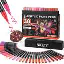 30 Colors Red Tones Acrylic Paint Pens, Pro Color Series Markers Set with 0.7mm Extra Fine Tip for Wood, Canvas, Stone, Glass, and Ceramic- DIY Art Supplies for Kids, Adults & Artists (Red)