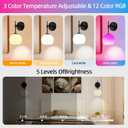 Battery Operated Wall Sconces Set of 2, Rechargeable Wall Lights with Milk Glass Shade, 12 RGB and 3CCT Dimmable, Wireless Wall Lamps with Remote for Bedroom Living Room Hallway, Black