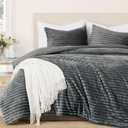 Geniospin Fleece Queen Comforter Set, Soft Fuzzy Queen Bedding Sets, 3-Pieces Grayish Blue Comforter Set for All Season, Warm Fluffy Comforter, (Queen (90"x90"))