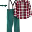 Simple Joys by Carter's baby-boys 4-piece Special Occasion Bow-tie and Suspender Pants Set (Olive Heather/Red Tartan Plaid)