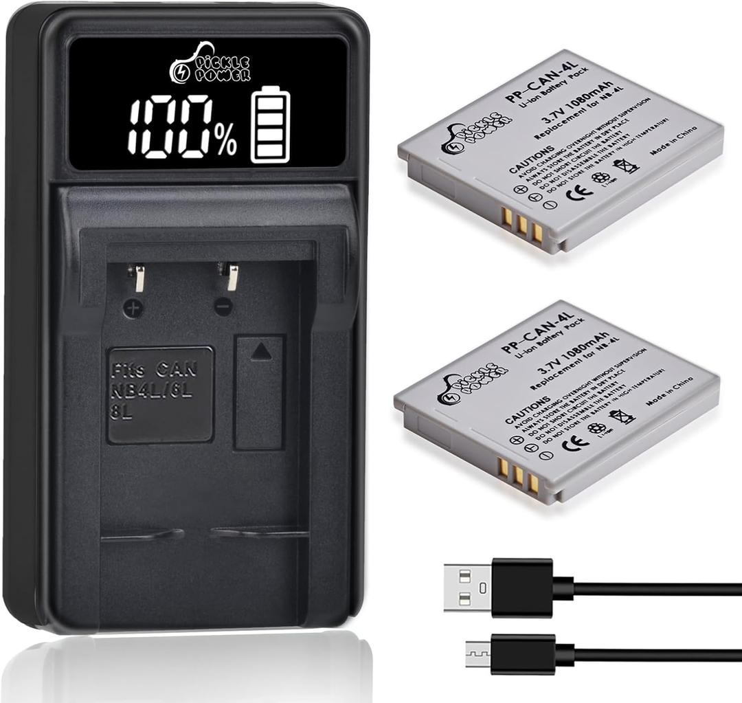 NB-4L Battery and LED Display Charger for Canon PowerShot ELPH 100 HS 300 HS 330 HS 310 HS SD1000 SD1100 is SD1400 is SD200 SD30 SD300 SD40 SD400 SD600 SD750