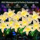 Solar Garden Lights 4 Pack 16 White Lily Flowers, Gifts for Mom Woman Birthday Outdoor Solar Flower Lights, Cemetery Flowers for Grave - Decorative Lilies for Yard, Patio, Pathway Decorations
