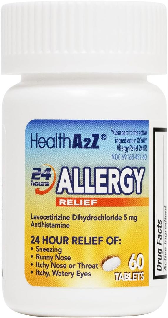 3 x HealthA2Z Allergy Relief | Levocetirizine Dihydrochloride 5mg | 24 Hours | Antihistamine | Relief from Sneezing, Runny Nose, Itchy Nose and Eyes (60 Counts)