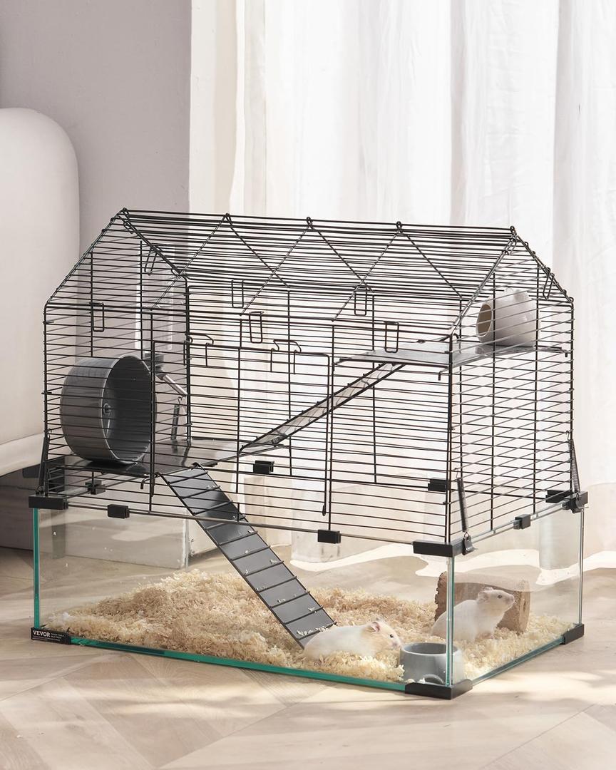 VEVOR Hamster Cage, 360 Viewing Transparent Hamster Habitats, Small Animal Cage, 22.8 x 15 x 21.3 in, Ventilated Pet Mouse Cages with Water Bottle, Portable Hamster House for Rats, Guinea Pigs