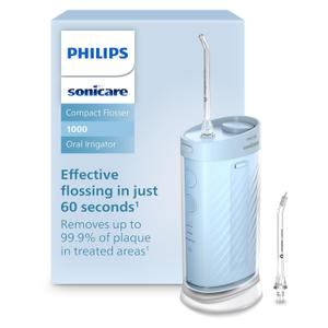 Philips Sonicare Compact Flosser 1000, Portable Water Flosser with 3 Flossing Modes, IPX7 Waterproof Oral Irrigator, Travel Friendly (Blue)