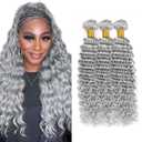 Sliver Grey Human Hair Bundles 16 18 20 Inch Water Bundles Human Hair 300g/Pack Unprocessed Remy Brazilian Virgin Soft Quick Weave Hair Bundles for Black Women