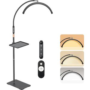 Lash Light, Half Moon Lamp with Tool Tray, LED Floor Lamp for Eyelash Extensions, Nail Art, Tattoo Art and Skincare, Adjustable Color Modes and Flexible Gooseneck (Black)