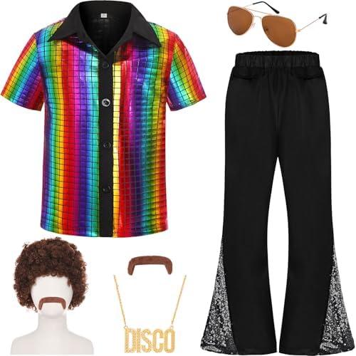 Gorkonpy 70s Outfits for Boys Kids Disco Costume Halloween Party Dress Up, M