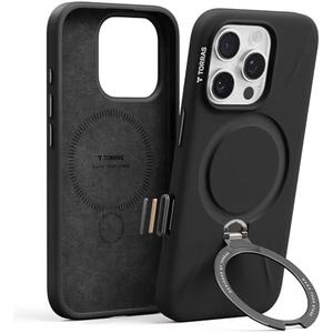 TORRAS Magnetic for iPhone 16 Pro Max Case Silicone with Stand, Fit for MagSafe, 360 Ring Stand with Camera Control, Ostand Q3 Silicone Rubber Soft Case for iPhone 16 Pro Max 6.9'', Obsidian Black