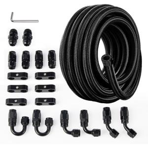 EVIL ENERGY 6AN Fuel Line Kit, 6AN Nylon Braided Fuel Line Hose Fitting Kit CPE 10FT Black