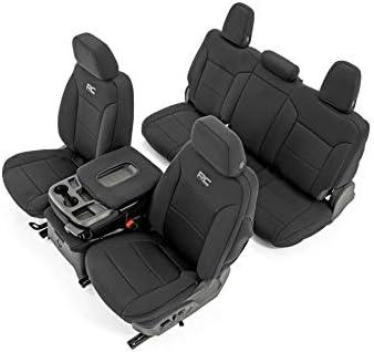 Rough Country Neoprene Seat Covers for Chevy Silverado & GMC Sierra 1500 (2019-2025) w/No Rear Seat Storage or Cup Holder - Waterproof & UV Resistant, Foam Padded, Front & Rear Seat Cover Set