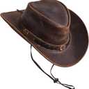 Sidewinder Shapeable Outback hat Western Style Leather Cowboy hat for Men and Women Wide Brim Vintage Old Style (Brown, S)