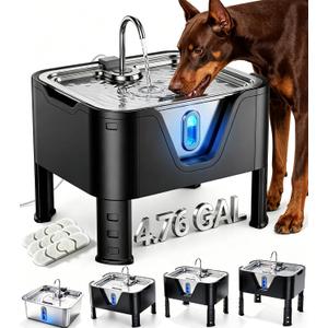 4.75Gal/ 18L Large Dog Water Fountain Elevated Dog Water Bowl & 3 Filters