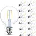 Energetic 12-Pack LED Globe G25 Dimmable Edison Light Bulb, 40 Watt Equivalent, 5000K,350LM, E26 Medium Screw Base, Christmas Light, G80 LED Edison Light Bulb, UL Listed