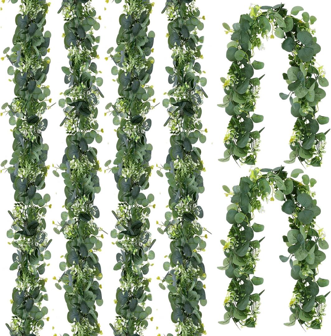 6 Pack Artificial Eucalyptus Leaf Garland, 5.9ft Faux Greenery Garland Fake Eucalyptus Wreath Vines for Centerpiece Table Wedding Backdrop Arch Wall Decor