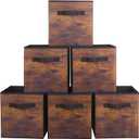 powerking Storage Boxes for Closets and Toys, Foldable Fabric Storage Boxes and Fabric Storage Drawers, Set of 6 Pieces (Retro Wood Grain)