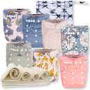 Nora's Nursery Cloth Diapers 7 Pack with 7 Inserts & 1 Wet Bag - Waterproof Cover, Washable, Reusable & One Size Adjustable Pocket Diapers for Newborns and Toddlers - Delilah