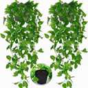 Toprooms 2 Pack Fake Hanging Plants with Pot,Artificial Hanging Plant Fake Plants Faux Ivy Vine Wall Hanging Plants Greenery Shelf Home Office Indoor Outdoor Decor(2 Potted)