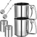 Flour Sifter Stainless Steel, 3 Cup Flour Sifters for Baking, 2 Sets 3 in 1 Sifter for Baking with Powdered Sugar Shaker Duster, Flour Shaker Duster for Baking Cakes Pastries Pies Cupcakes Desserts